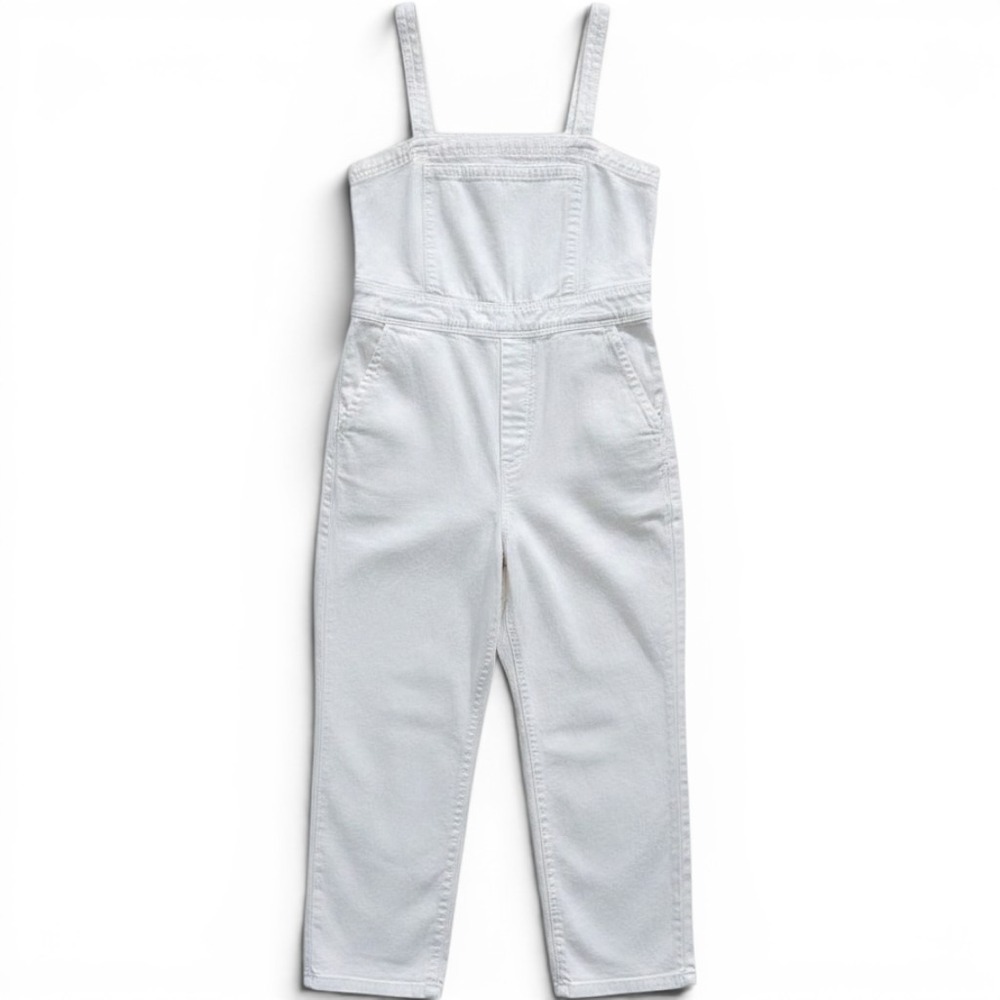 Free People Charlie Utility Jumpsuit White Denim Boho Work Garden Coastal Medium